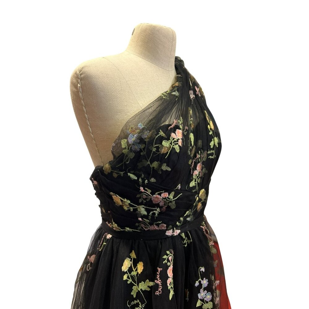 Darling Custom Made Tailored Handmade One-Shoulder Black Floral Embroidered Dres - Picture 8 of 14